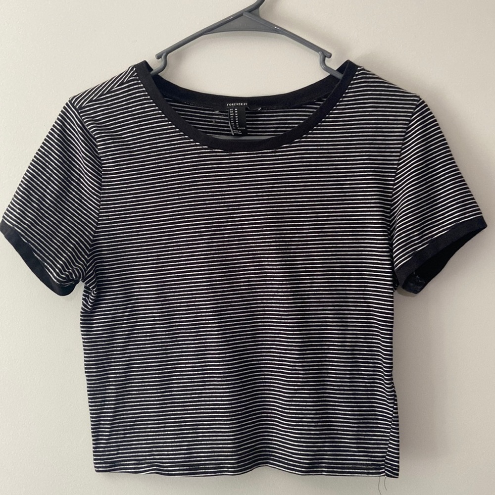 Black and White Stripes Cropped Ringer Tee